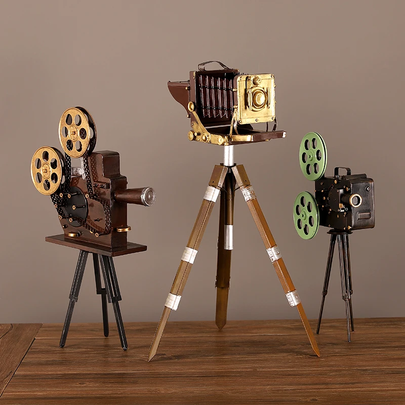 Retro Nostalgic Film Projector Floor Ornaments Wrought Iron Show Window Decorations