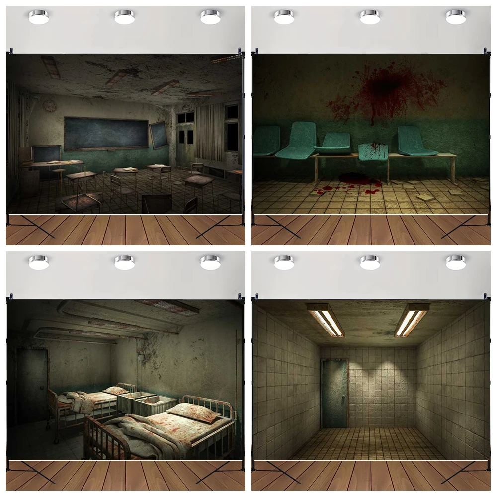 MOON.QG 배경 사진 휠체어 칠판 할로윈 버려진 교실 병동 배경화면 파티 장식