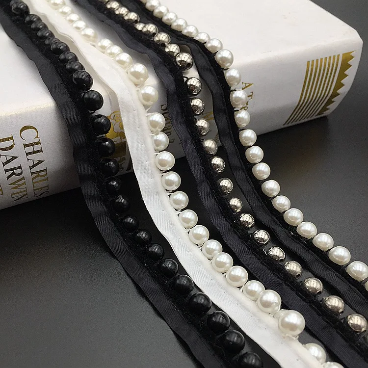 

White Handmade Beaded Lace Trim Single-Sided 8mm Pearl Bubble Bead Lace Trim Clothing DIY Accessories