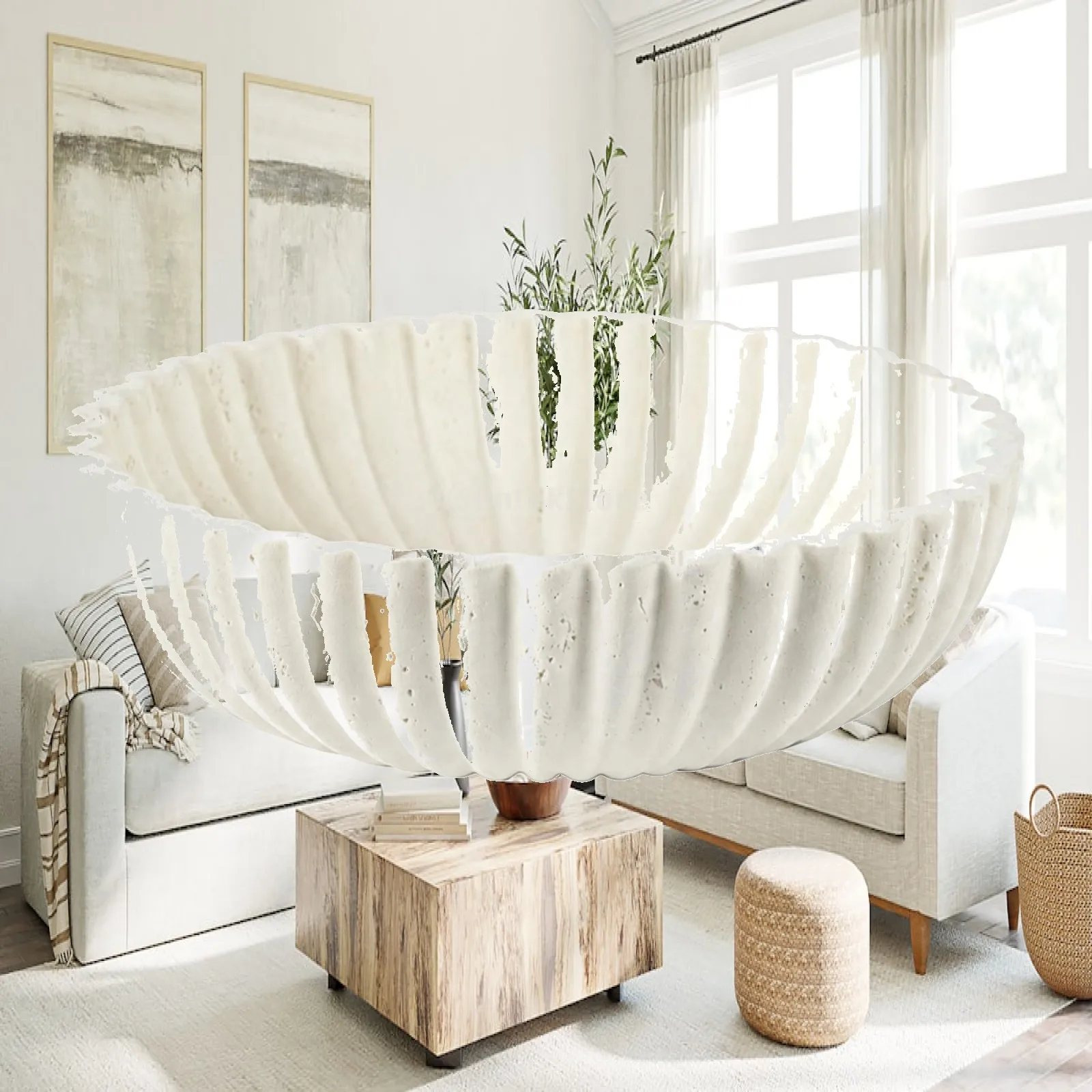Stone Fruit Bowl Tray Fluted Serving Dish for Snacks Dried Fruits Home Kitchen Table Decor Modern Industrial Style