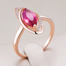 Kinel Hot Red Rhombus Natural Zircon Wedding Rings for Women Fashion 585 Rose Gold Color Vintage Party Fine Daily Jewelry