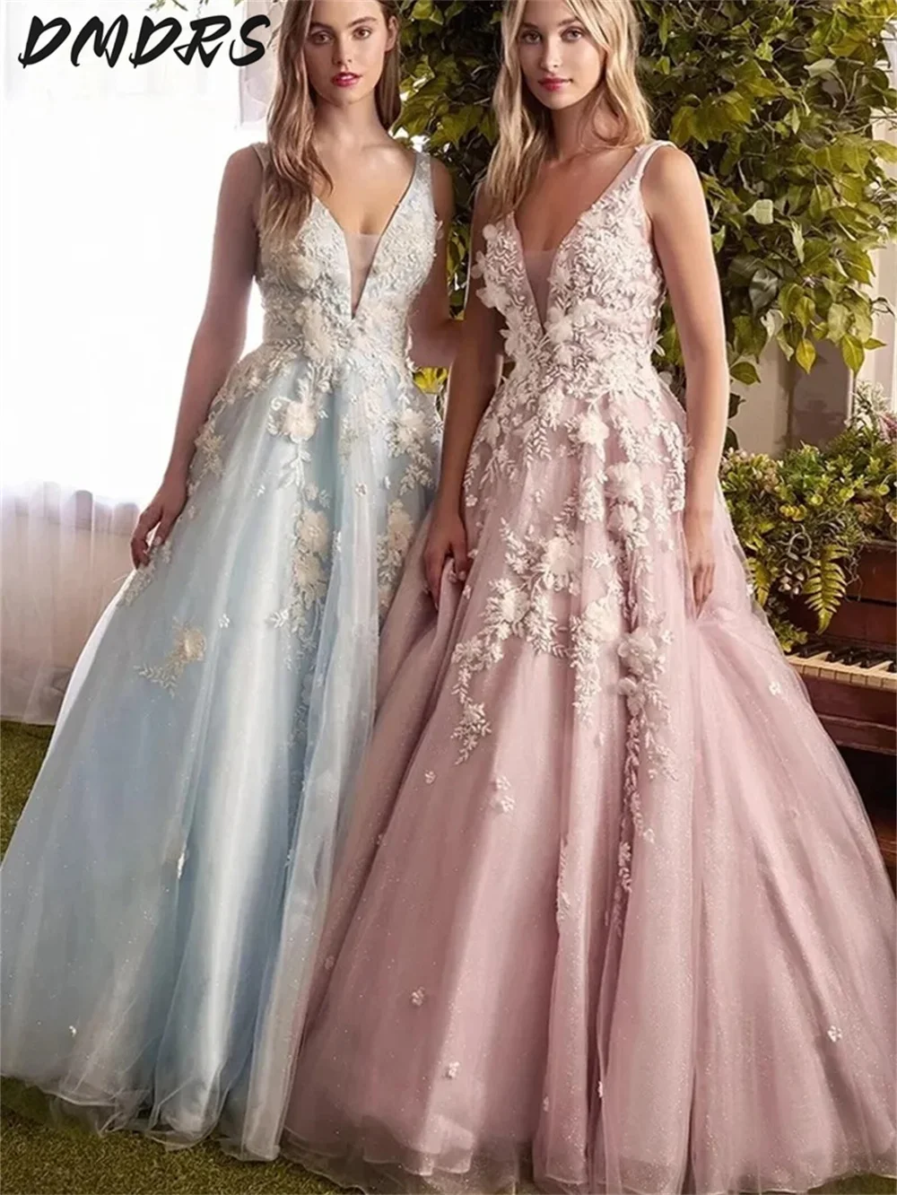 Sexy Deep V Bridesmaid Dresses 2025 Stylish 3D Flower Red Carpet Party Dress Solemn Homecoming Floor Length Gowns For Wedding