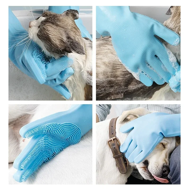 Luvas de limpeza para animais de estimação, luva de banho para cães e gatos, shampoo indireto, purificador de gel, luva de silicone macio e limpo, proteção para a pele das mãos