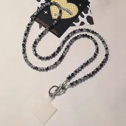 Mobile Phone Lanyard Long Crossbody Can Back Hand-beaded High-end Black Gray Round Bead Chain Diagonal Chain Rope  Iphone 15 Pro