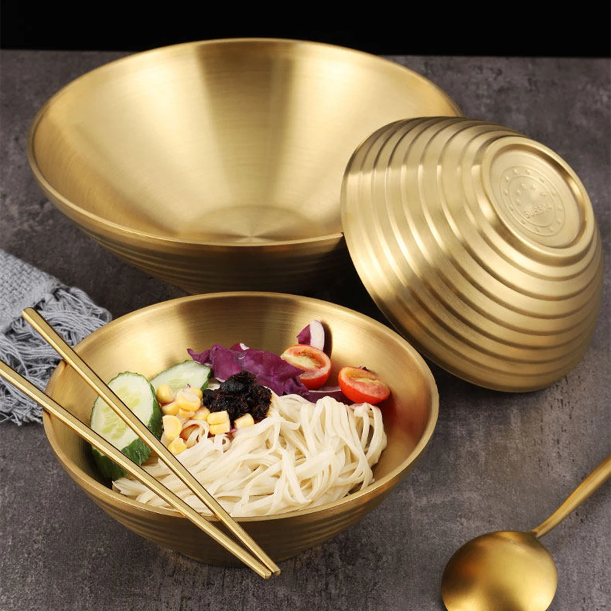 Tazón de Fideos Coreanos de Acero Inoxidable 304, Apilable, para Sopa de Fideos Instantáneos, Ensaladas, Fideos Fríos, Hot Pot, para Uso Doméstico