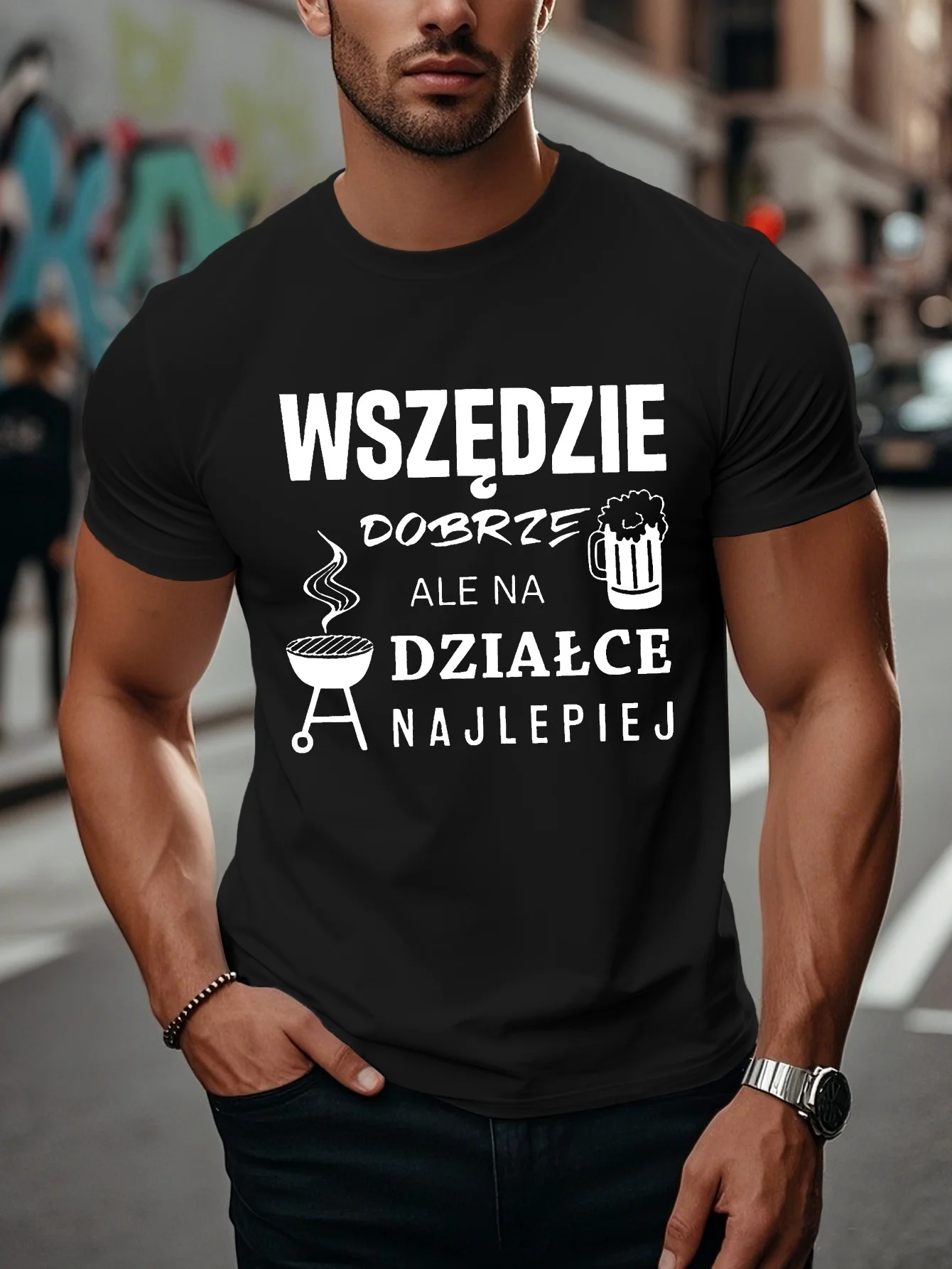 Fun Polish Men's Graphic Short Sleeve T-Shirt - Humorous Polish Phrase & Beer Design, Lightweight Summer Casual Tee, Regular Fit, Machine Washable, Beer T Shirt