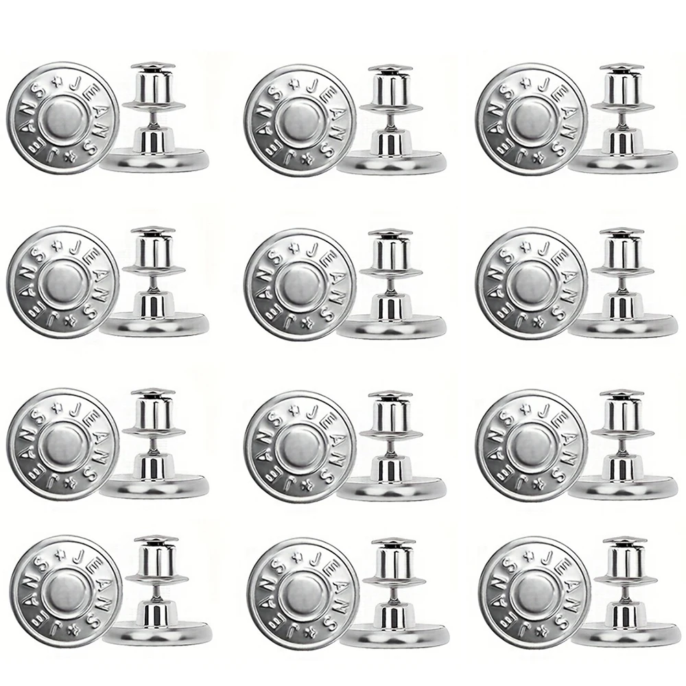 3/6/8/12/16pcs Button Pins For Loose Jeans, No Sew And No Tools Instant Replacement Snap Tack Pant Button, Reusable