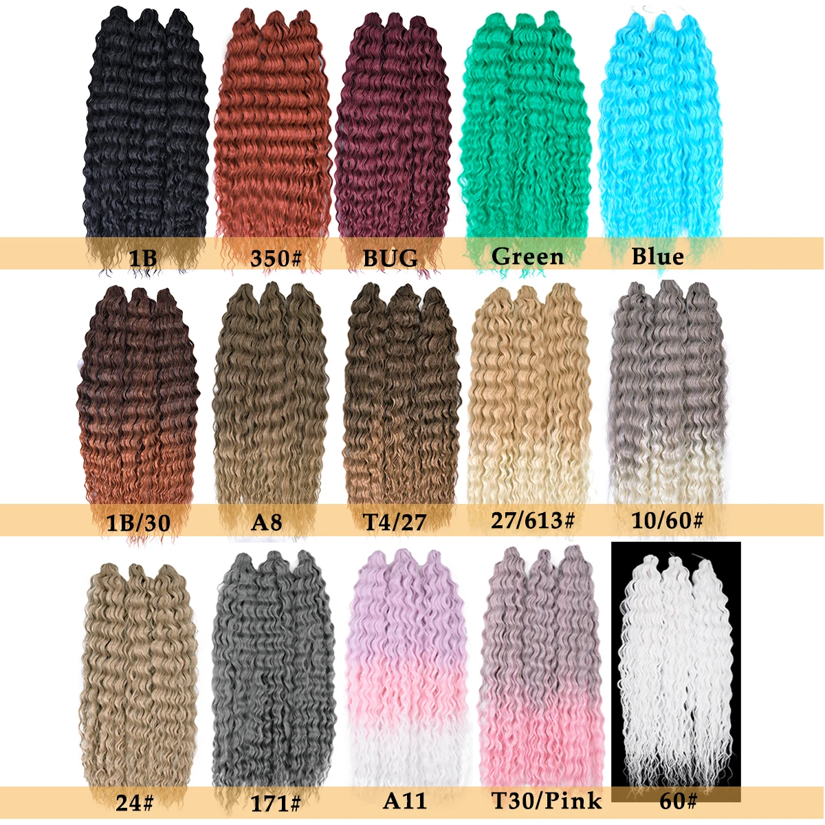 Synthetic Deep Wave Braiding Hair Extension 30Inch Ariel Curl Hair Water Wave Twist Crochet Hair Ombre Blonde Pink Braid Hair