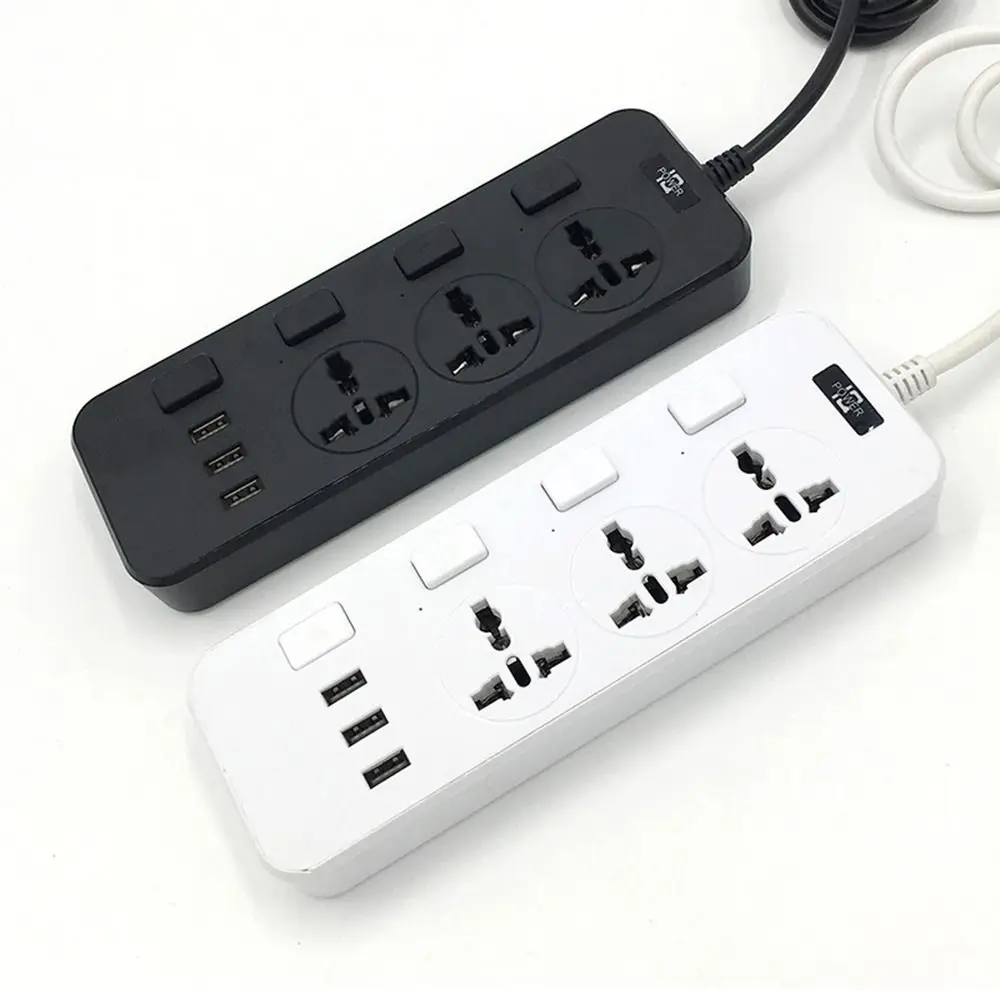 Durable Universal Electric Plug Socket US UK EU Plug 2500W Power Strips 3 USB Ports 3 Outlet Power Extension Board Dorm