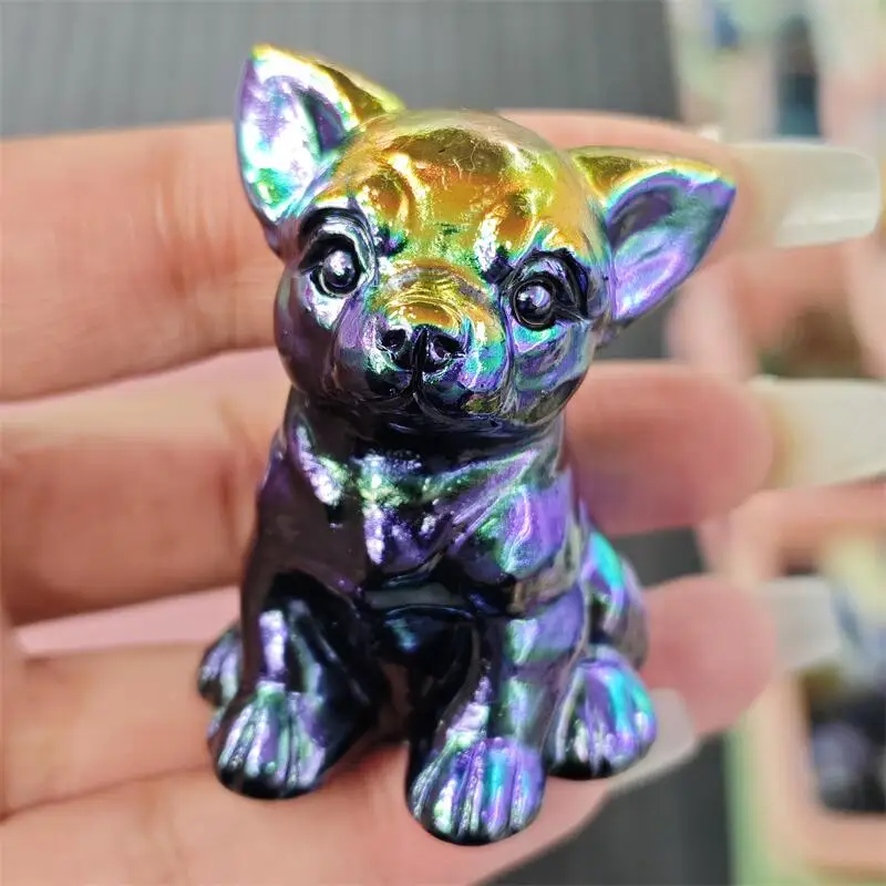Cuarzo Aura Natural Tallado en Forma de Perro, Piedra Curativa de Fengshui, Gemas, Decoración del Hogar, Regalo Navideño, 1 Pieza