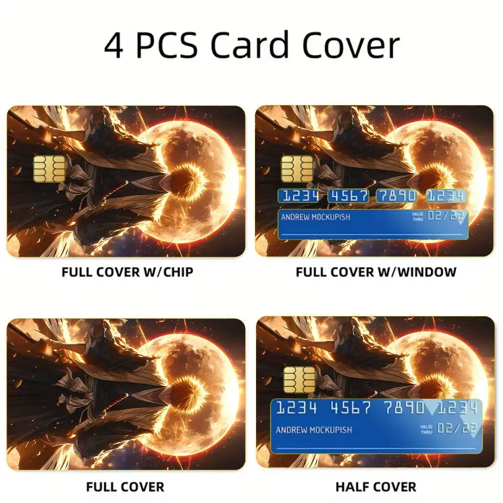 B-Bleach K-Kurosaki Ichigo Card Stickers For Debit Bank Credit Cards Metro Bus Pass Sticker Decoration Cover 4PCS Card Skin