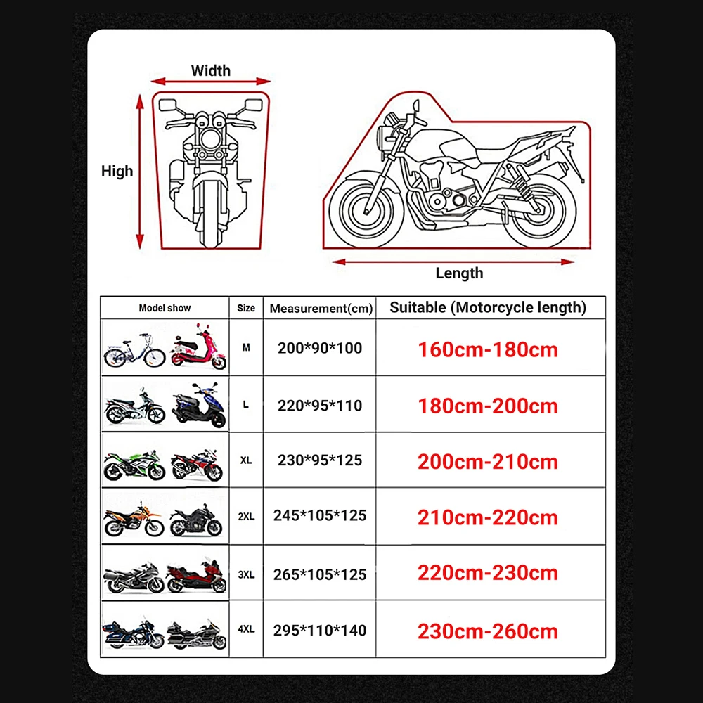 Motorcycle Cover Bike All Season Waterproof Dustproof UV Protective Outdoor Indoor Moto Scooter Motorbike Rain Red Cover M-4XL