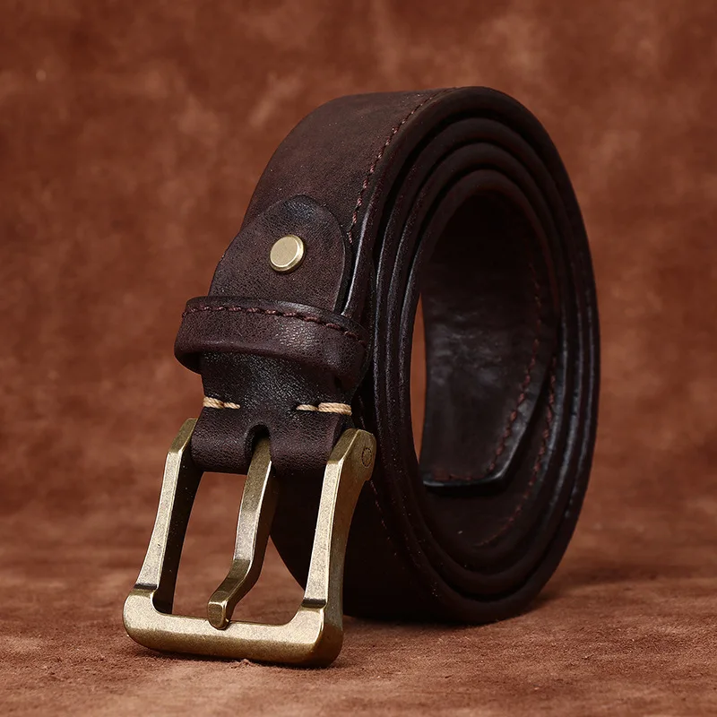 

Wide 3.8CM thick 6MM Pure Cowhide High Quality Genuine Leather Belts for Men Brand Strap Male Brass Buckle Retro Jeans Cowboy
