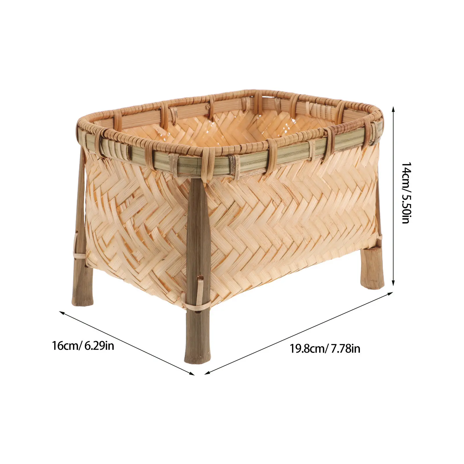 Bamboo Bread Basket Handwoven Short Legs Kitchen Counter Decorative Storage Basket Fruit Snacks Vegetables Multi-Purpose view 2