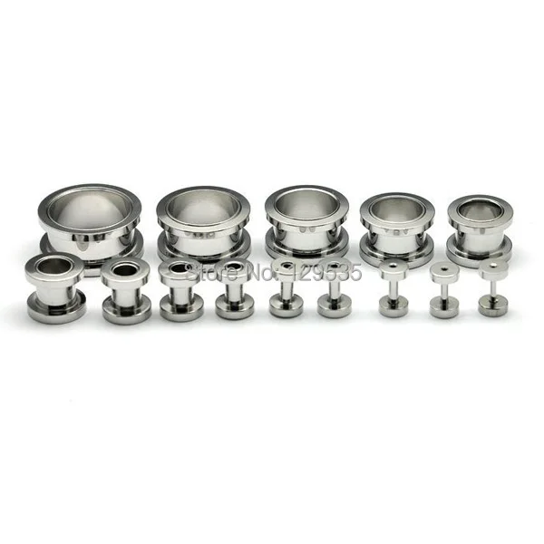 2Pieces 1.4 1.8 2 2.5 3 4 5 6 8 10 12 14 16 18mm Black White Pulley Stainless Steel Punk Men Pierced Earring Hollow Ear Expander