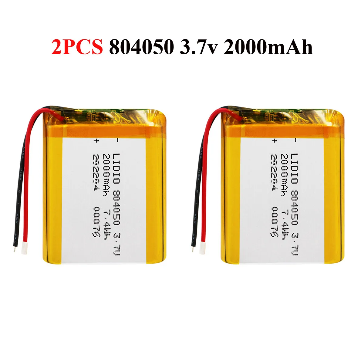 2pcs 804050 2000mAh 3.7V Battery