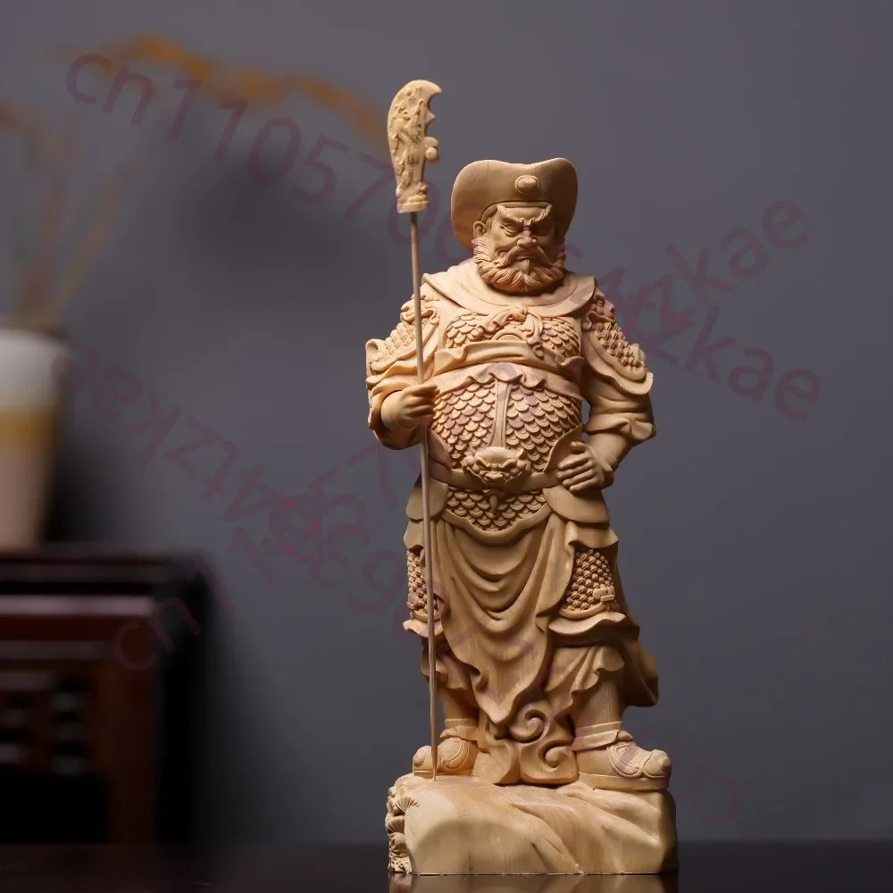 Zhou Cang Statues Hand-Carved Hinoki Wood Chinese Guardian Taoist Deity Figurines for Home or Temple