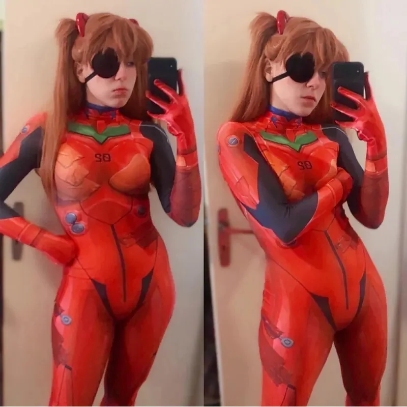 Disfraz de Halloween Asuka Langley Soryu para adultos y niños, traje de superhéroe Zentai, traje de cosplay, 3,0