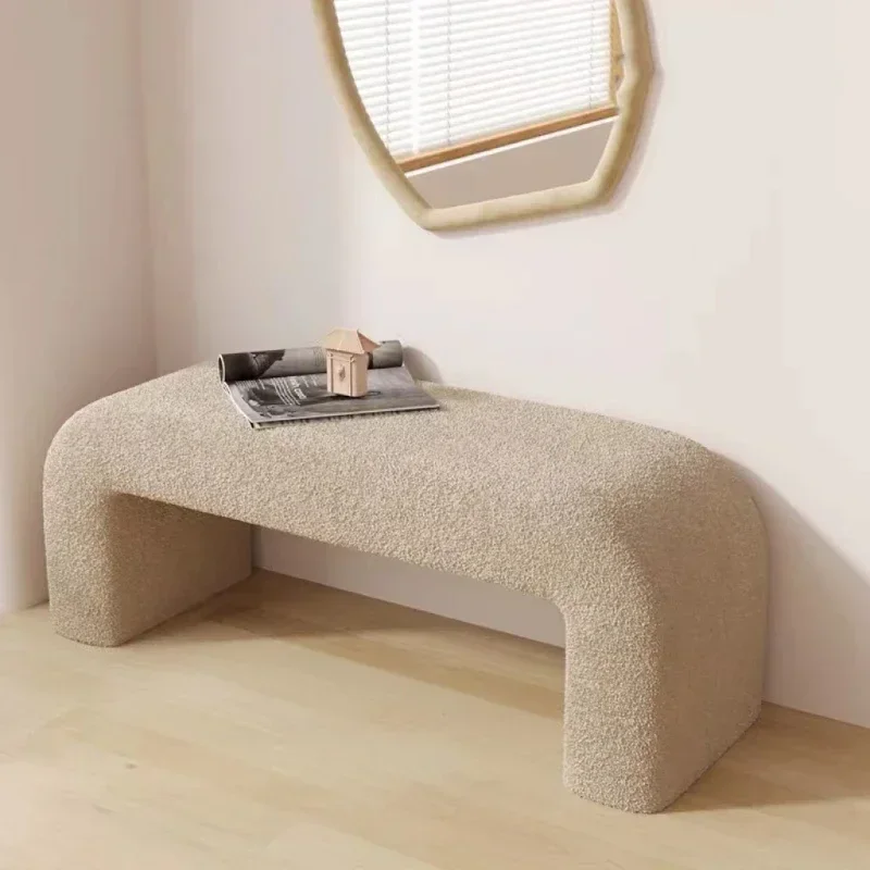 Simple Pine Bed End Bench Soft Sherpa Long Seats Anti-collision Shoe Stool Curved Sofa Bench Suitable for Living Room