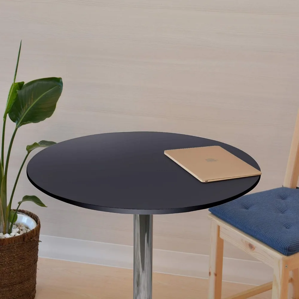 MDF Round Top Bar Table, Mesa de bar com perna e base de prata, não ajustável, 41 em altura