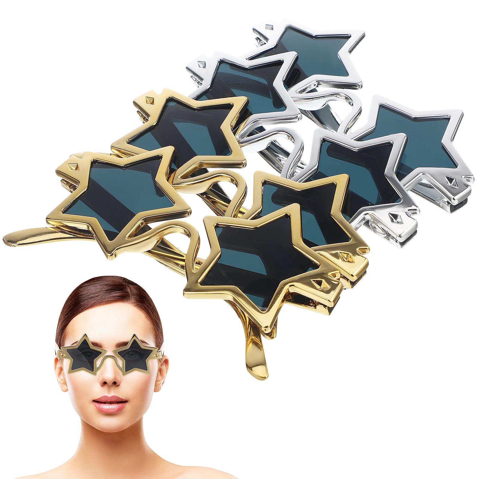 

4 pcs Decorative Glasses Star Sunglasses 2Silver 2Gold PVC Lightweight Funny Eyewear Party Accessories Photo Props