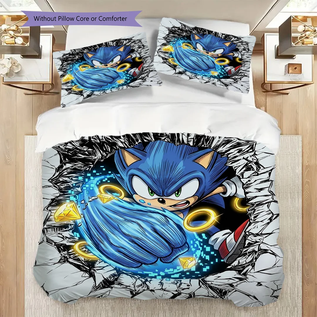 Anime Sonic the Hedgehog Themed Printed Duvet Cover Set & Pillowcase Daily Use Fan Gift-kwq378