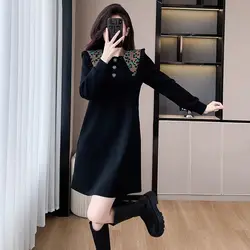 Fashion Sailor Collar Dresses Female Autumn Winter New Fleece Casual Dresses Loose Sweatshirts Dress Women Clothes Midi Dress