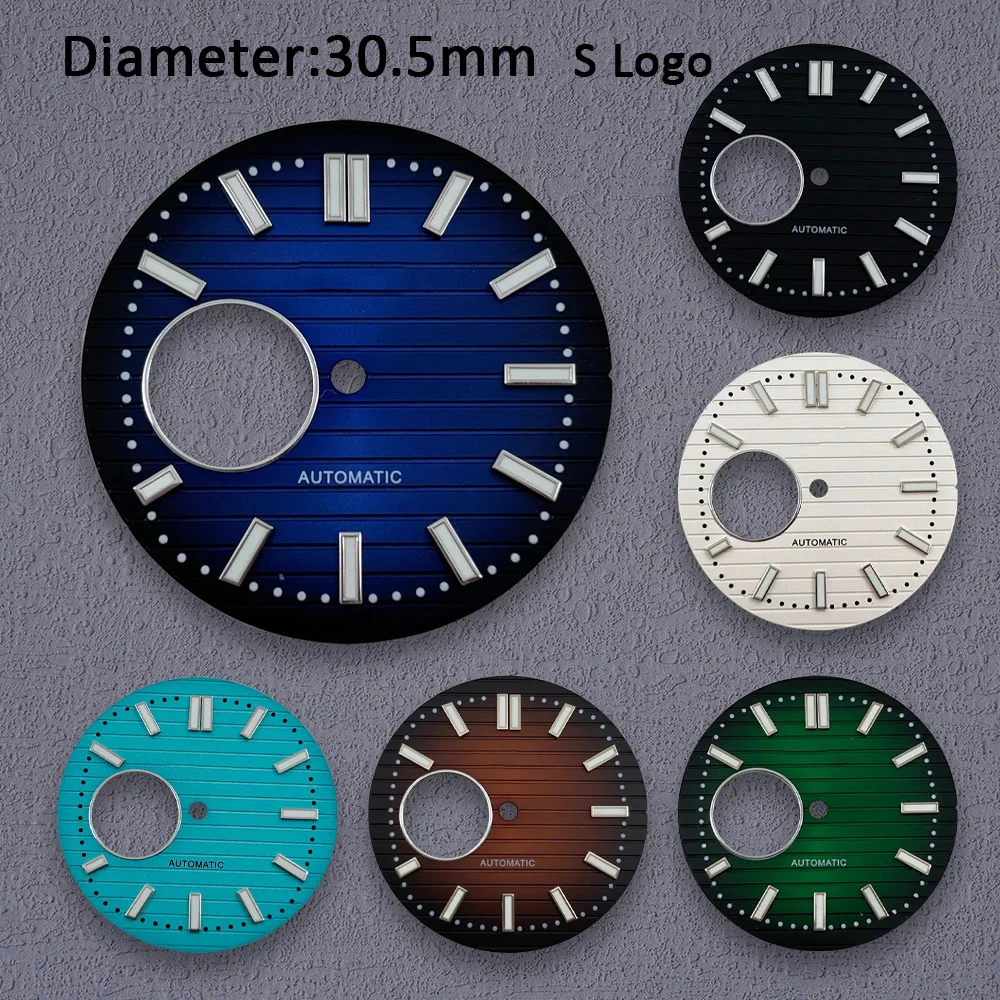 30.5mm S Logo Hollow Out Dial Suitable for NH38 Movement Green Luminous Watch Modification Accessories