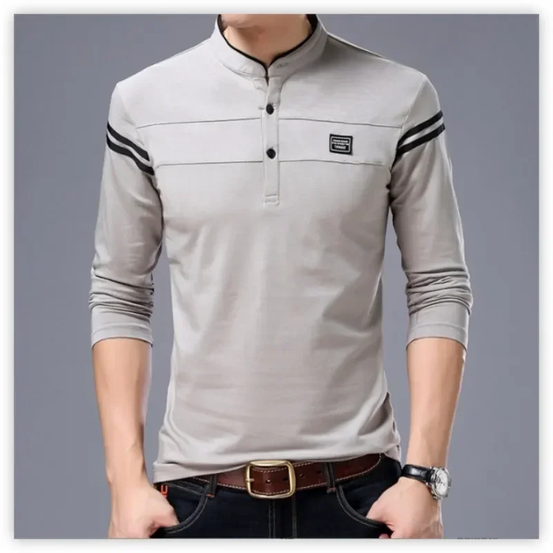 Autumn Men's Long Sleeved T-shirt Trendy Slim Fit Cotton Korean Polo Shirt Spring Casual Fashion Men's Top