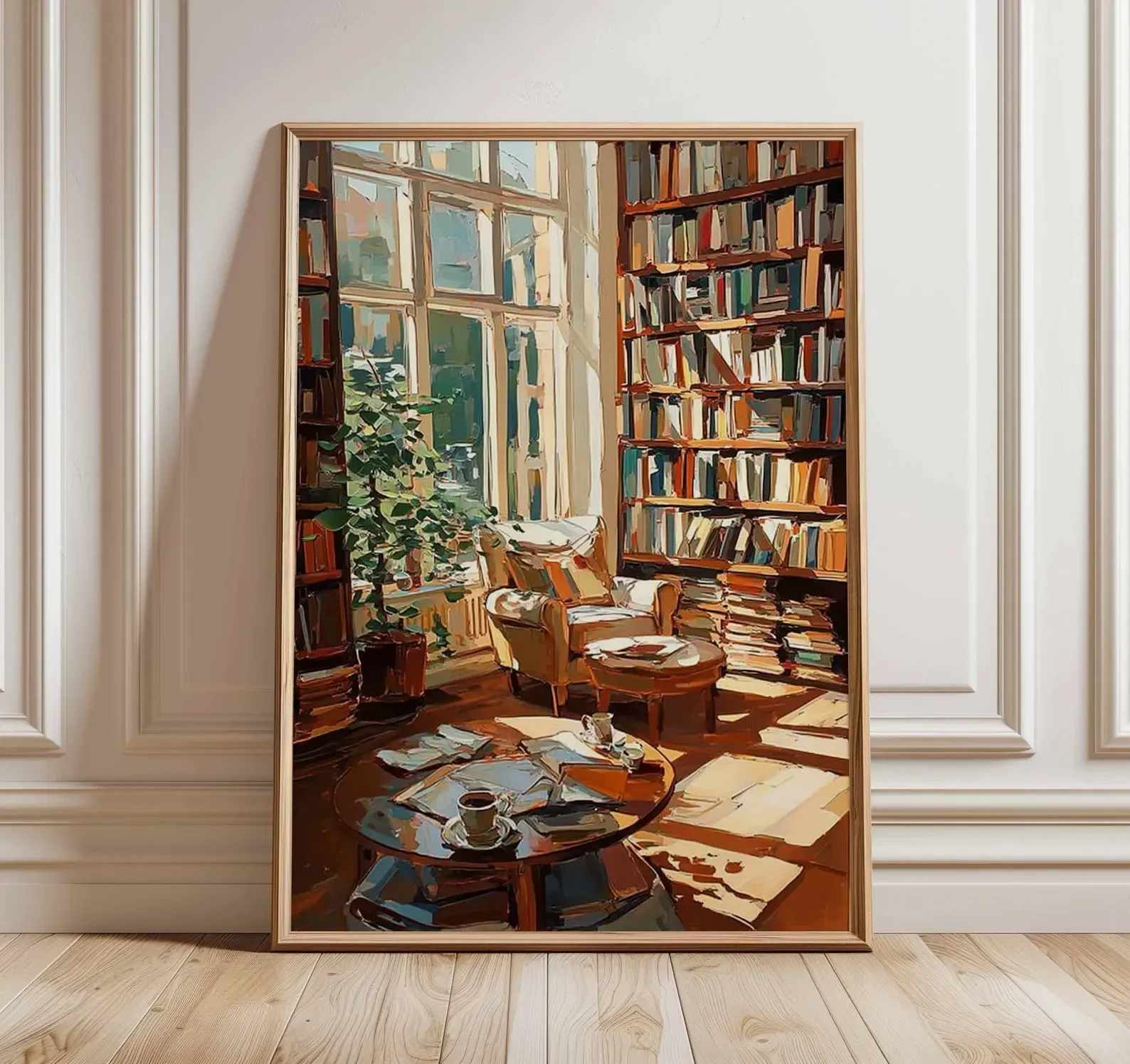 Cozy Reading Room Art Print | Impressionist Library Poster | Book Lover Wall Art | Warm Home Decor | Rustic Study Painting St