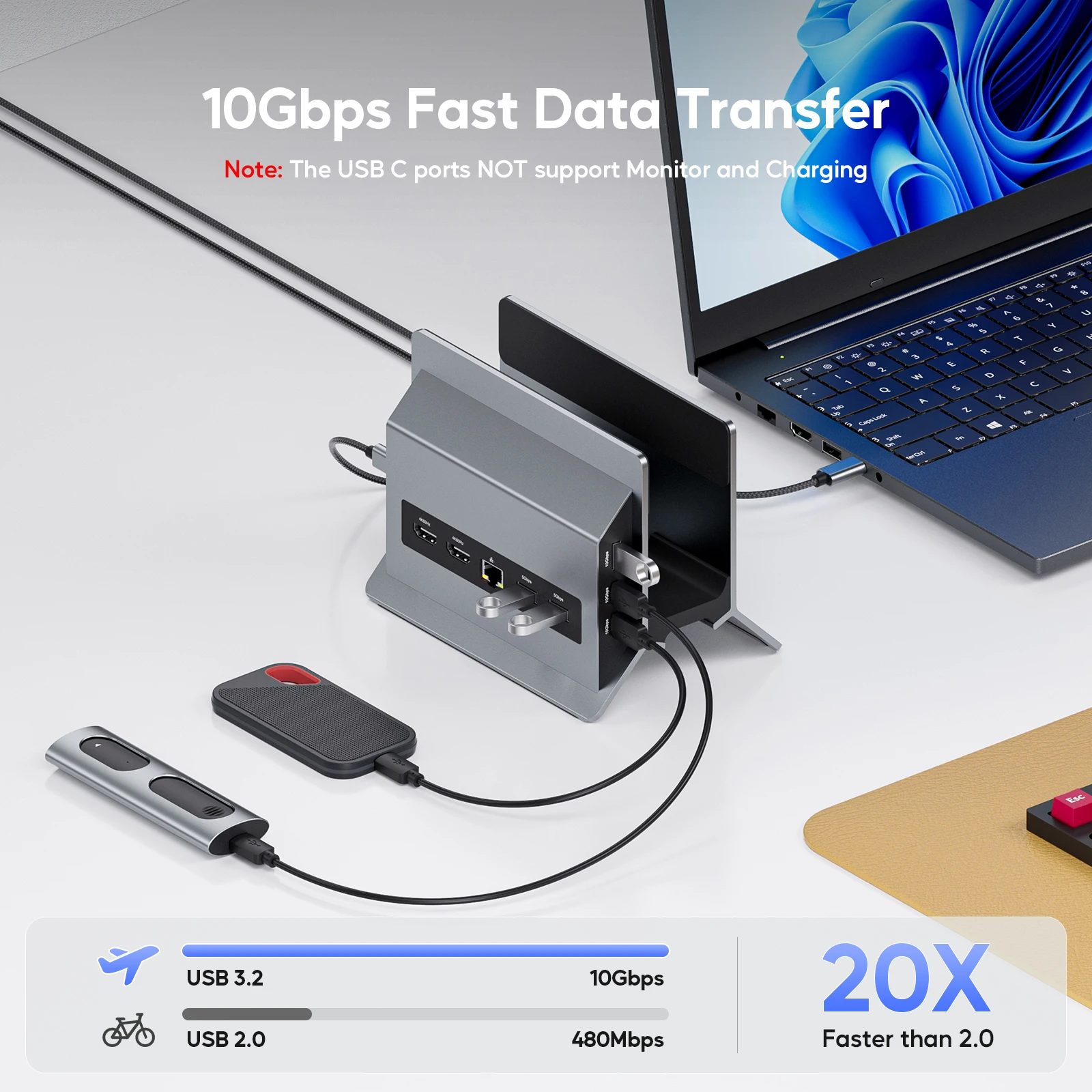 PULWTOP USB C ドッキング ステーション、デュアル モニター用、HDMI