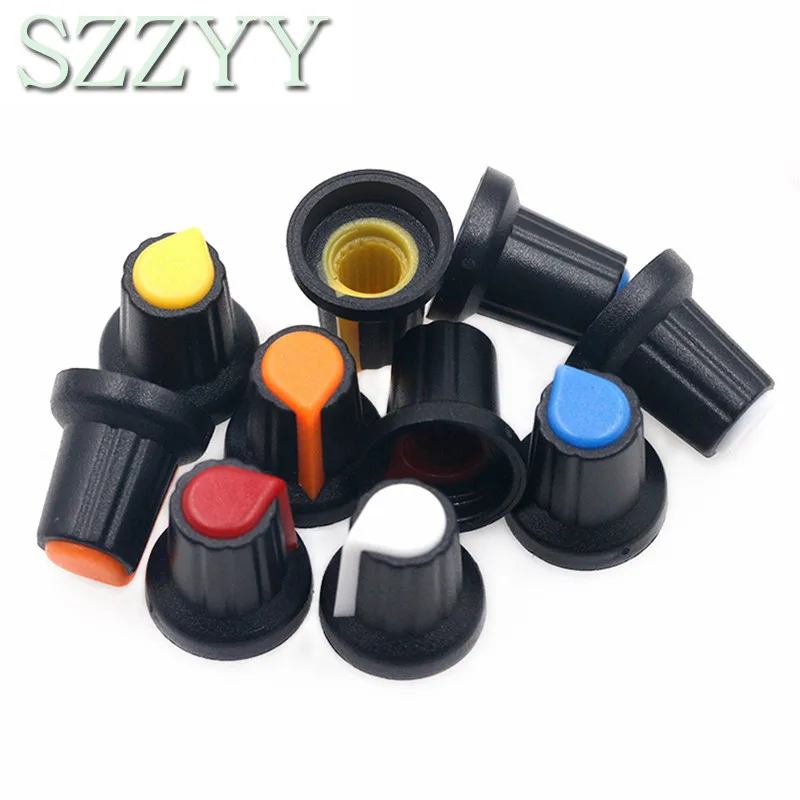 30PCS/lot WH148 Potentiometer Kit Plastic Knobs Cap 6mm Shaft Hole AG2 Yellow Orange Blue White Red 5value*6PCS=30PCS