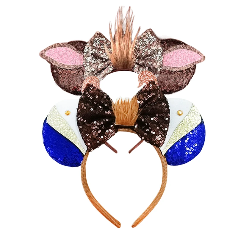 Cartoon Character Mouse Ears Headband For Girls Sequins Bow Birthday Party Hairband Festival Cosplay Hair Accessories