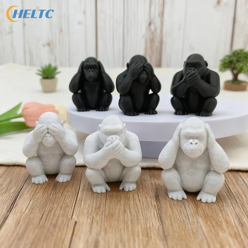 3Pcs 3D Printing Three Monkey Statue Ornaments Half Squat Three No Wait No Look No Listen No Say Monkey Living Room Decoration