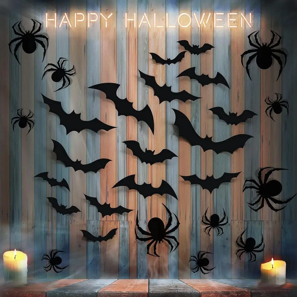 

60/120Pcs Halloween Wall Stickers Realistic 3D Scary Bat Spider Stickers DIY Wall Window Door Decals Halloween Party Supplies