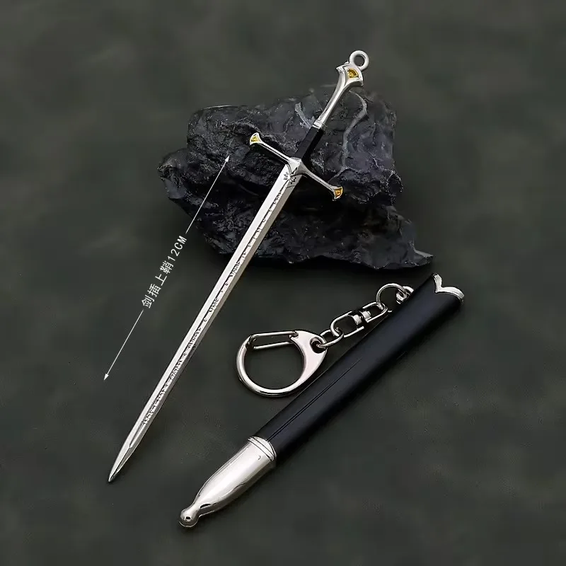 12cm Aragorn Narthil Weapon Sword Keychains LOTR Anduril Medieval Metal Katana Samurai Sword Keychain Ornaments Toys collections