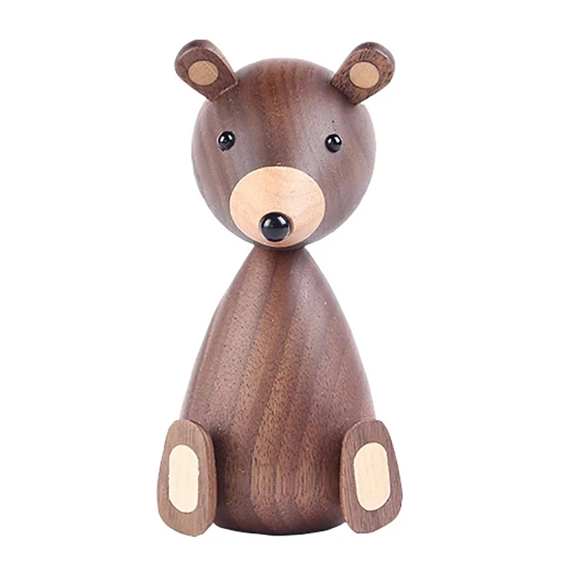 Wooden Ornaments Animals Lovely Bear Nordic Walnut Squirrel Crafts Desk Decoration Office Statues Sculptures Home Table Art