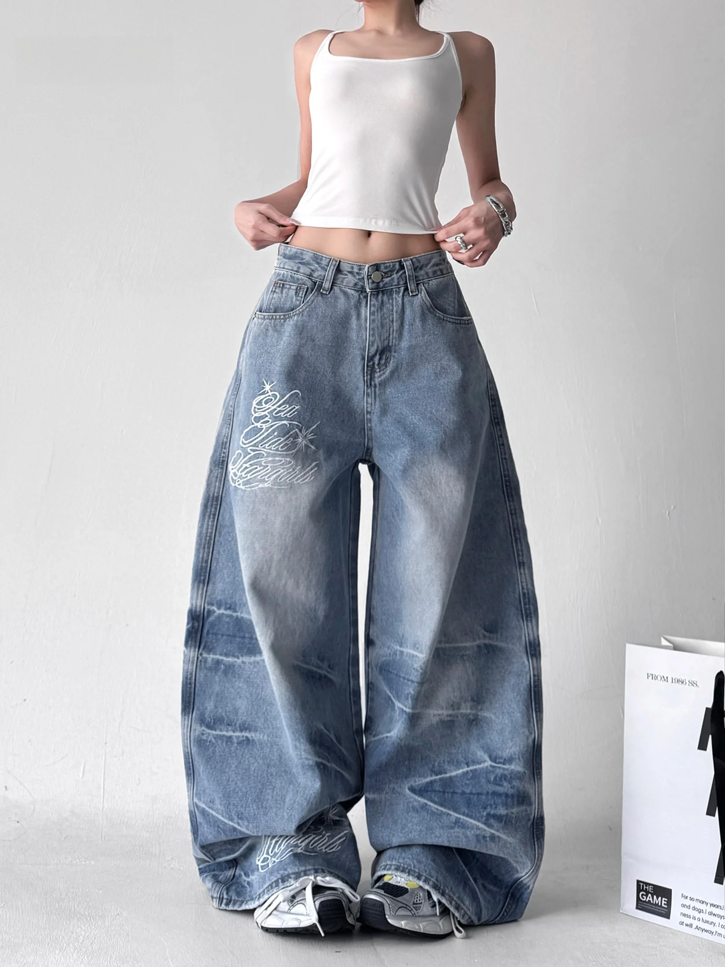 

Джинсы женские с низкой посадкой, вышивкой, свободного кроя, для уличных танцев, джаза, весна-лето