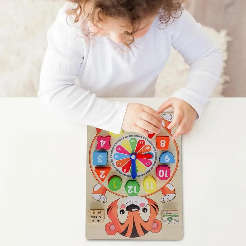 Horloge fuchsia en bois pour apprentissage précoce, jouet de forme drôle, trieur de documents