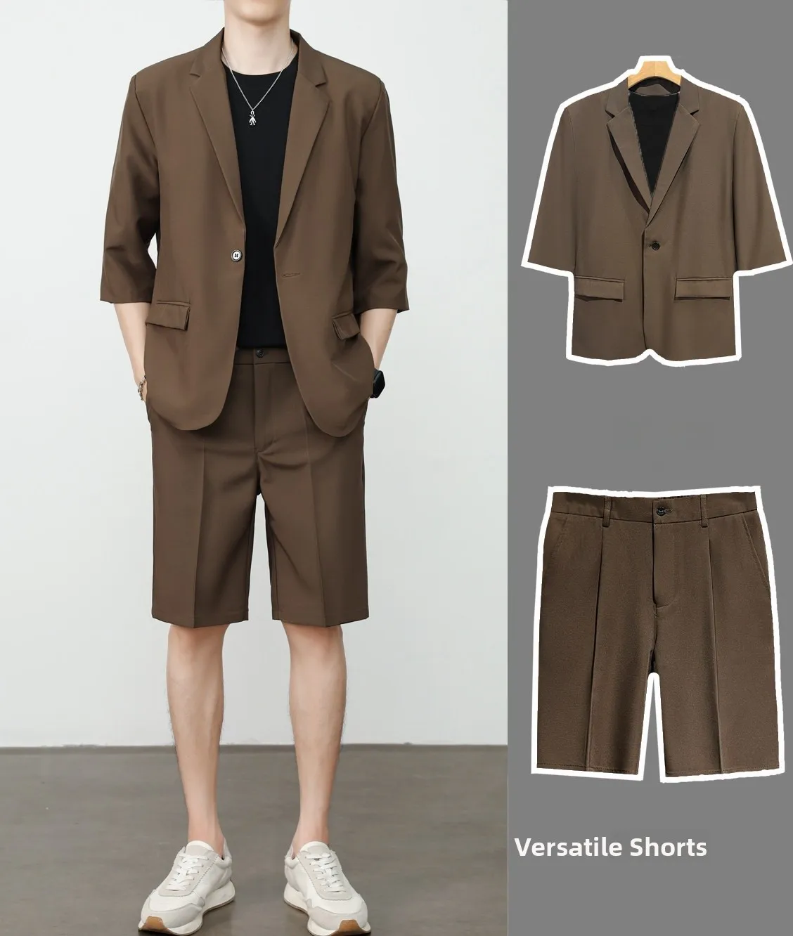 Brown suit + shorts