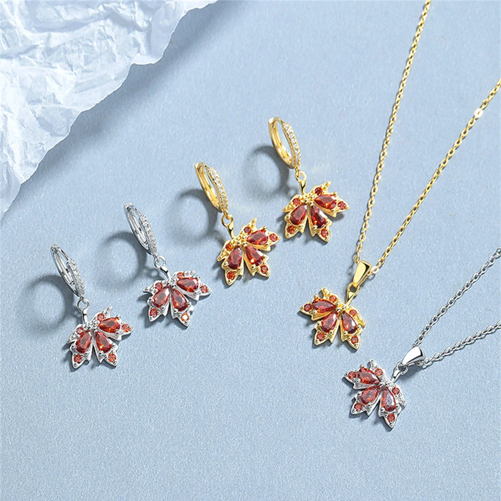 

Women's Korean Style 925 Sterling Silver Jewelry Set, Maple Leaf Earrings & Necklace, Fresh INS Niche Versatile Jewelry
