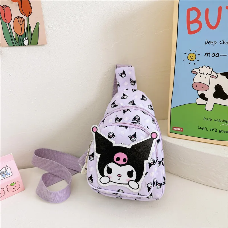 Sanrio crianças saco de peito olá kitty kuromi cinnamoroll dos desenhos animados impresso sacos do mensageiro ao ar livre bolsa de ombro pequeno pacote peito
