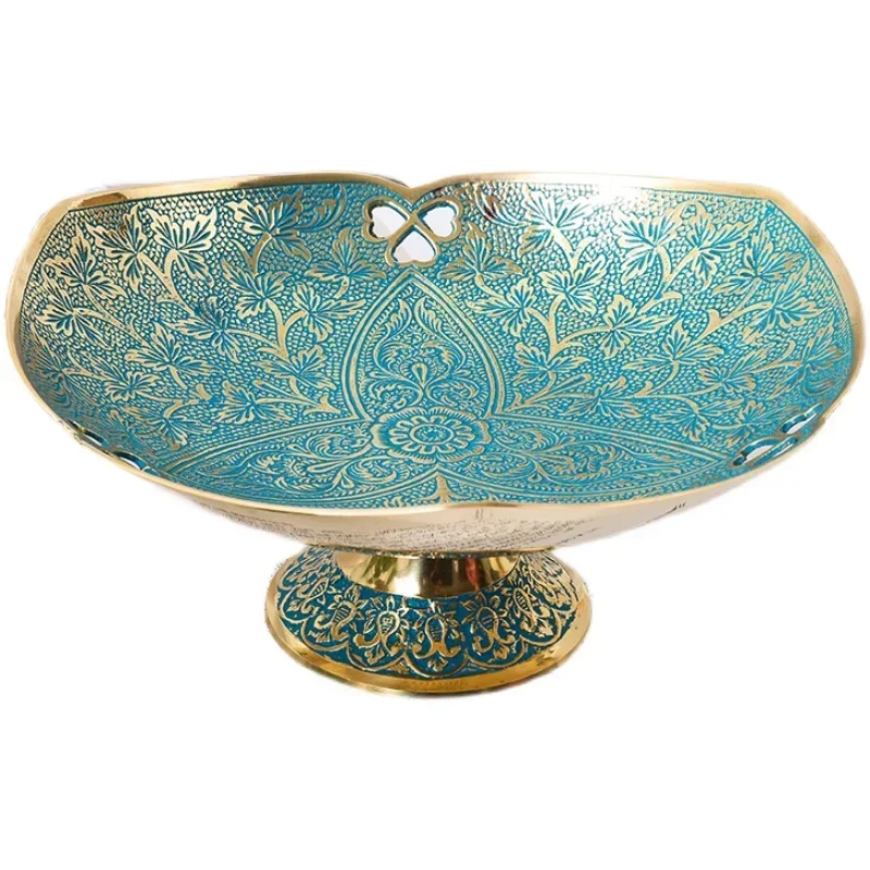 Sophisticated Brass Fruit Bowl Carved Jewelry Keeper Filigree Snack Plate European Style Dining Platter Chic Entryway Decor