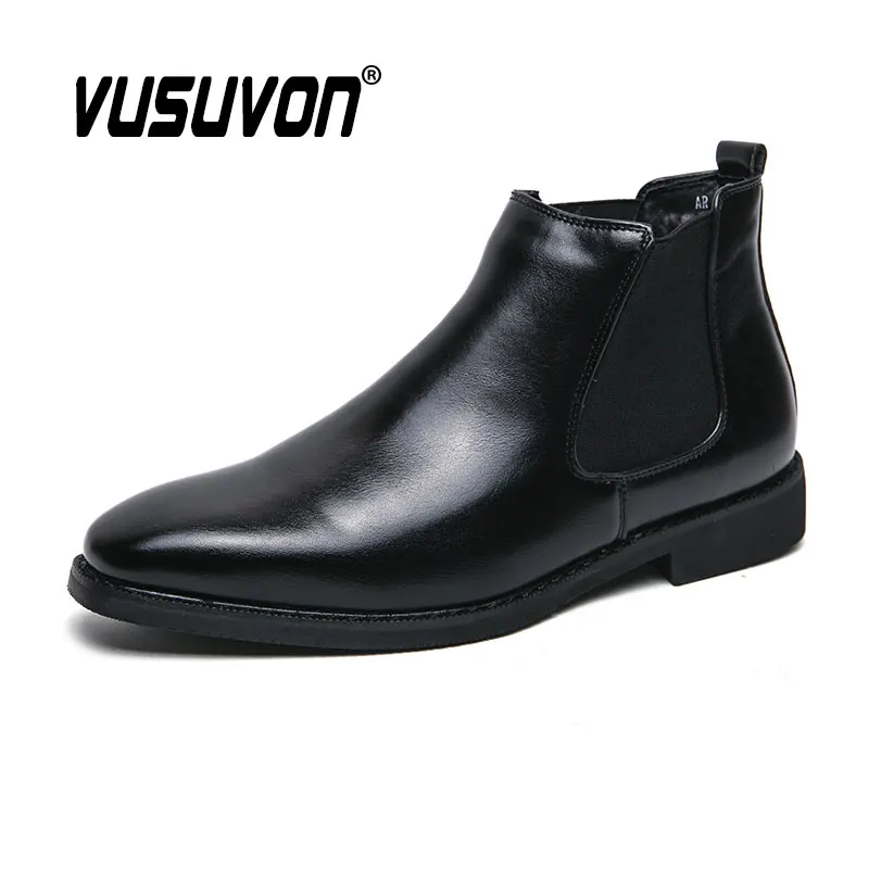 

Fashion Men Chelsea Boots Leather Casual Shoe Motorcycle Black Winter High Quality Boys Booties Botas Masculinas Big Size 38-48