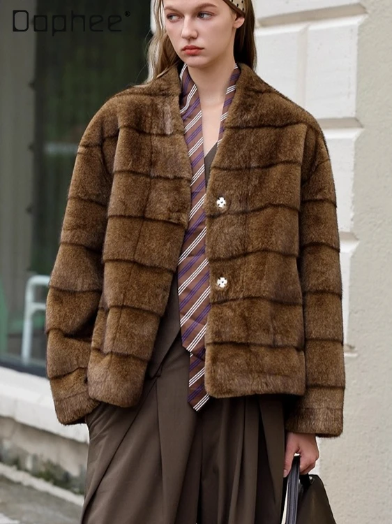 

High-end Elegant Faux Mink Eco-friendly Fur Coat Short Fashion Heavy-duty Velvet Faux Fur Coat Shearling Integrated Coats Female