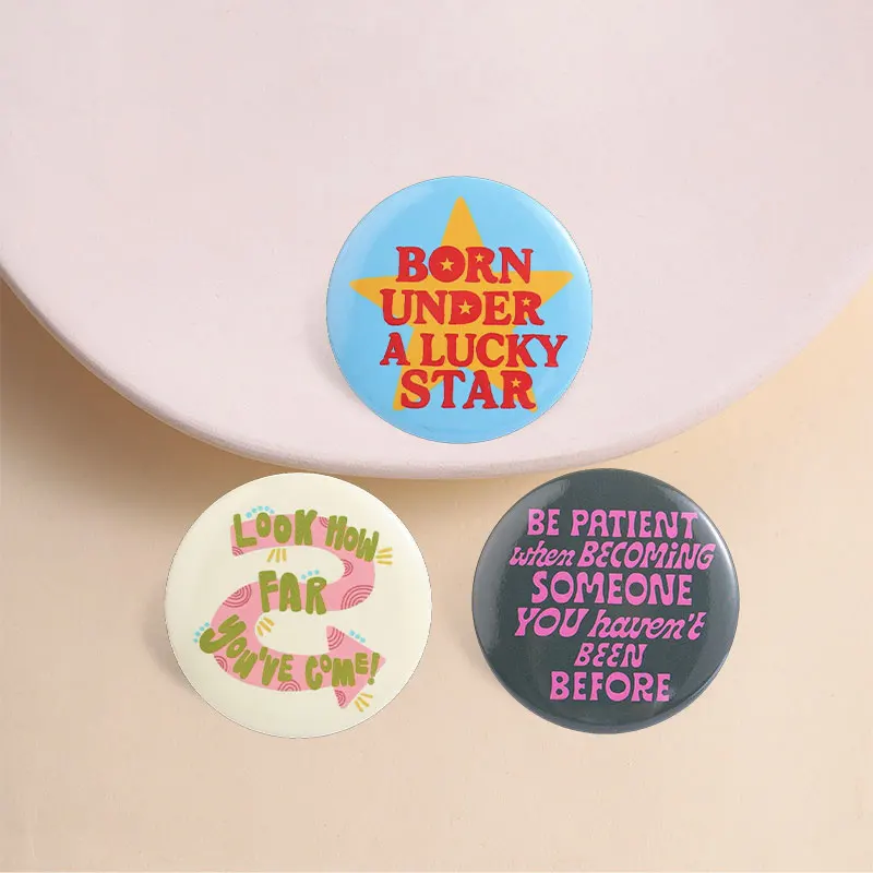 Inspirational Self Care Quote Tinplate Soft Button Pins Born Under Lucky Star It’s Okay Try Tomorrow Badge Jewelry Gifts 2
