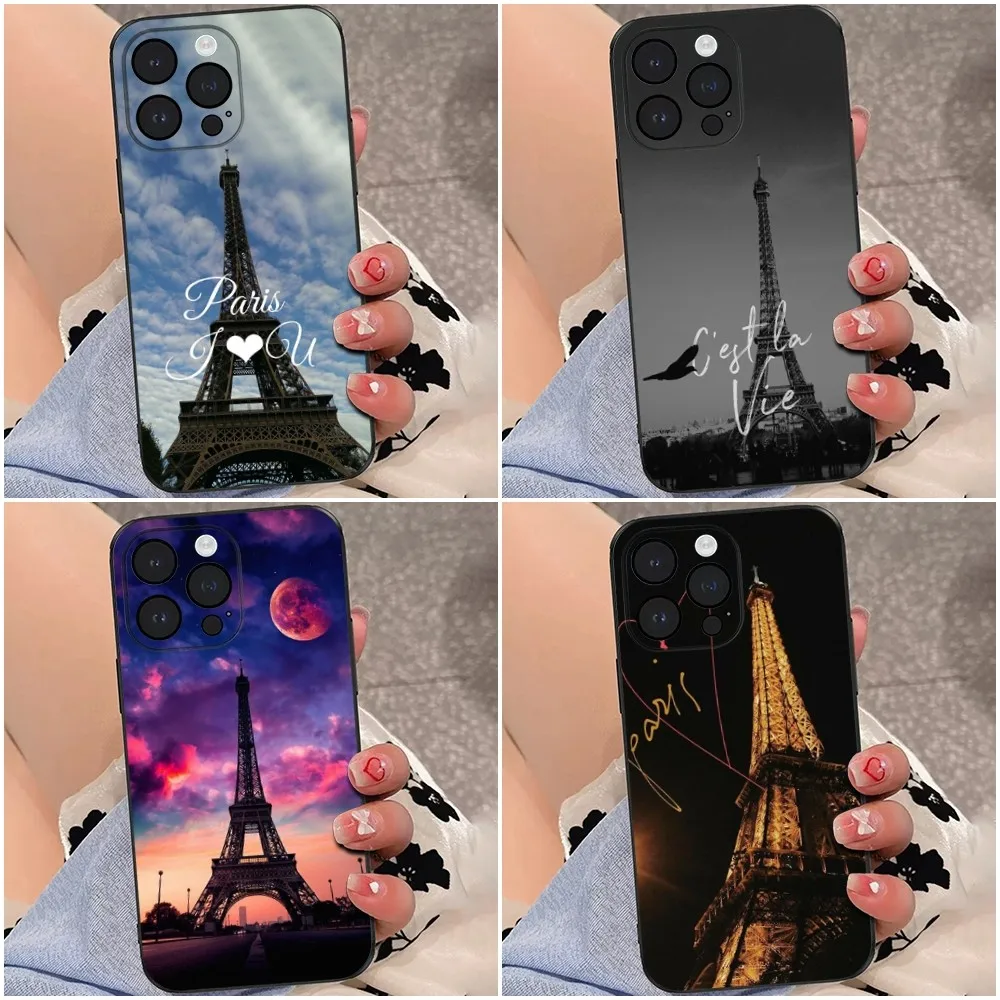 

Paris Eiffel Tower Phone Case For iPhone 16e,16se4,16,15,14,13,12,Pro,Max,11,Plus,XR,XS Max Shockproof Silicone Soft Shell