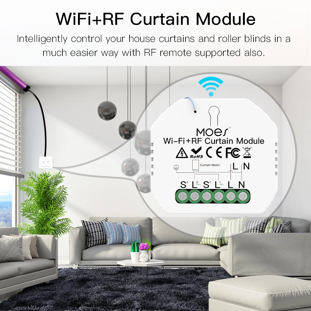 Moes Interrupteur Wifi Intelligent ZigBee, Variateur de Rideau, Commande Vocale Alexa Google Home, Application Smart Life