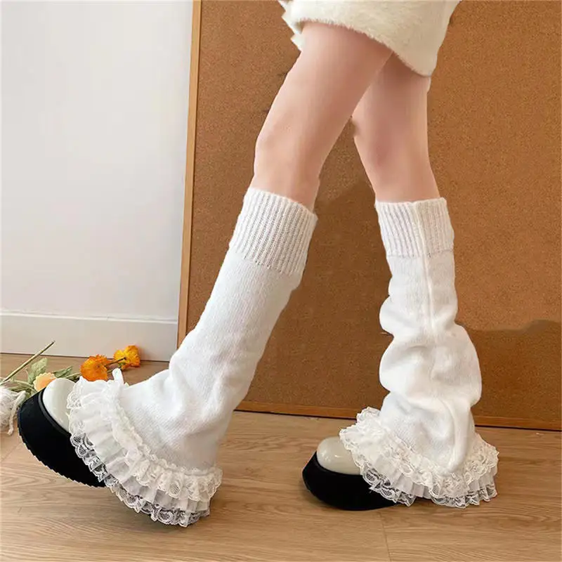 Lace Ruffle Edge Leg Protection For Ski Cycling Layered Sweet And Cute Girl Knitted Multi-layer Leg Protection