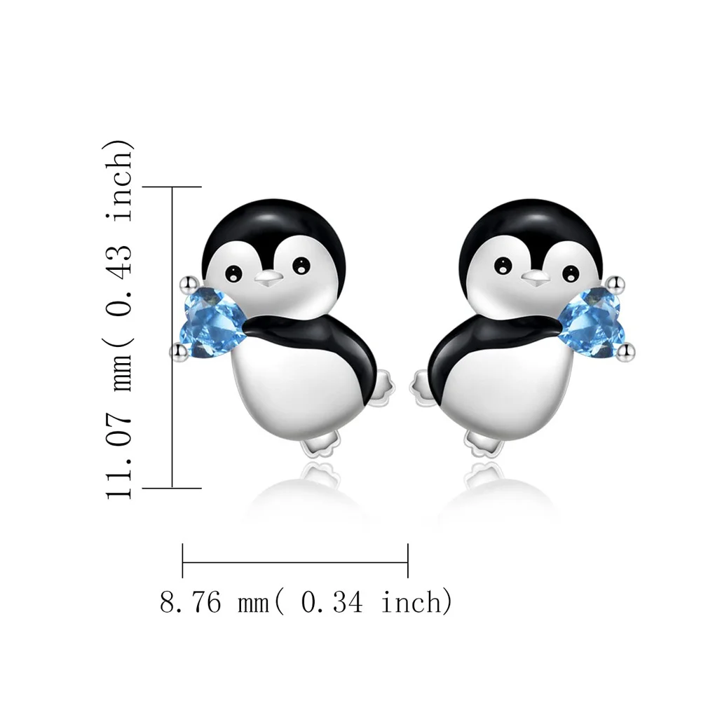 2023 Summer New Penguin Earring Inlay Blue Crystal Luxurious Lovely Animal Ear Studs Enamel Jewelry for Woman Girl Gift